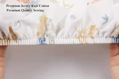 Bassinet Sheets Compatible with 4moms Mamaroo Sleep Bassinet, 2 Pack Fitted Sheets, 100% Jersey Knit Cotton 190GSM, Ultra Soft Breathable, Fox Deer and Elephant