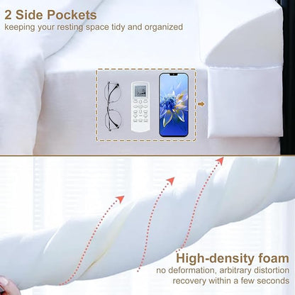 Vekkia King Bed Wedge Pillow for Headboard/Wedge Pillow Headboard/Bed Gap Filler/Headboard Pillow,Pillow Wedge for Headboard Gap,Stop Loosing Your Pillows,Phone&Glasses(White 76"x6.5"x4.5")