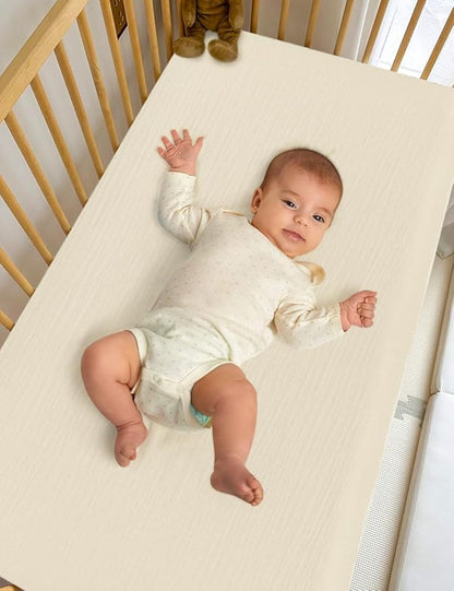 Beige Bassinet Mattress Sheets, Muslin Bassinet Sheet 32"x16" for Rectangle, Oval, Hourglass Bassinet Mattress, Moses Basket Sheets (46B-11)