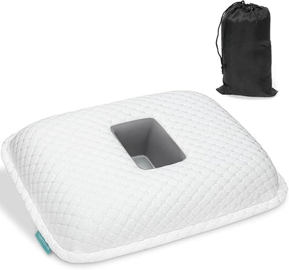Ear Piercing Pillow with Holes for Ear Pain CNH Side Sleepers, Adjustable Memory Foam Ear Pillow for Ear Discomfor, Earrings, Noise-Canceling Earplugs, Headphones, Enjoy Sound Sleep