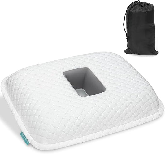 Ear Piercing Pillow with Holes for Ear Pain CNH Side Sleepers, Adjustable Memory Foam Ear Pillow for Ear Discomfor, Earrings, Noise-Canceling Earplugs, Headphones, Enjoy Sound Sleep
