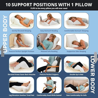 Contour Flip Pillow 10-in-1 Bed Wedge Body Support Pillow, King with Navy Blue Pillowcase Pillow Protector Cover