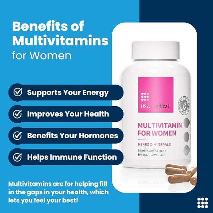 Women’s Multivitamin Capsules - Complete Supplement with Biotin, Folate, and Zinc - Supports Energy, Fertility, Hormones, and Sleep | 60 Capsules