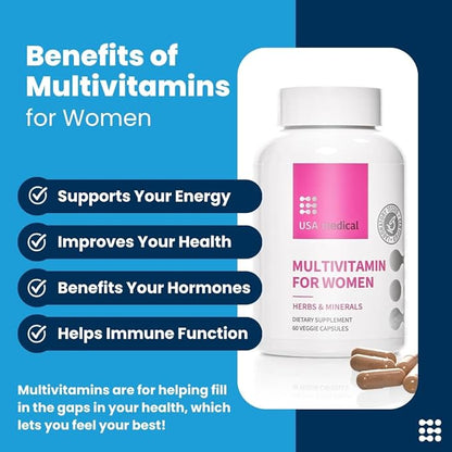 Women’s Multivitamin Capsules - Complete Supplement with Biotin, Folate, and Zinc - Supports Energy, Fertility, Hormones, and Sleep | 60 Capsules