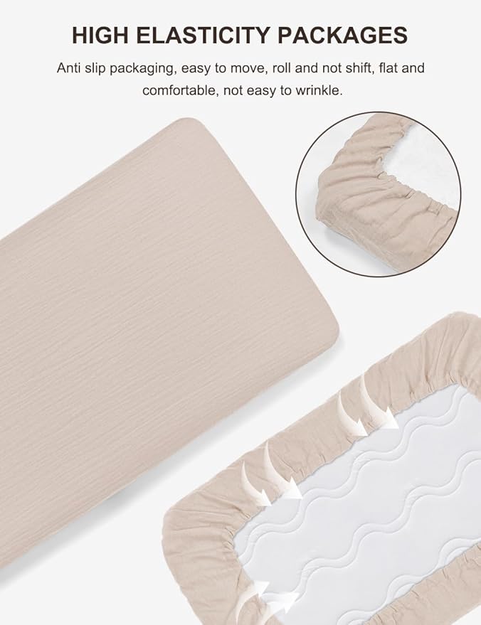 Khaki Bassinet Mattress Sheets, Muslin Bassinet Sheet 32"x16" for Rectangle, Oval, Hourglass Bassinet Mattress, Moses Basket Sheets (46B-08)