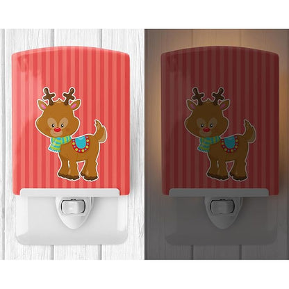 Caroline's Treasures BB8683CNL Christmas Reindeer and Stripes Ceramic Night Light Compact, UL-Certified, Ideal for Bedroom, Bathroom, Nursery, Hallway, Kitchen, 6x4x3, Multicolor