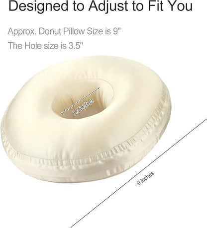 Silky Ear Piercing Pillows with Holes Removable Pillowcase Washable Donut Pillow for Ear Pain Side Sleeping Cartilage CNH Pressure Sore Tinnitus Headphones Relief Guard Protector Champagne