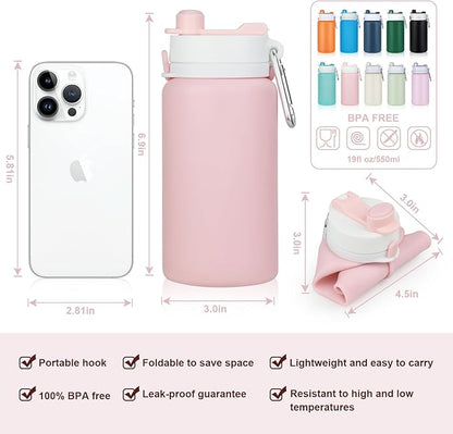Collapsible Water Bottle, Foldable Water Bottle BPA Free Reusable Lightweight Leak-Proof Travel Silicone Water Bottle for Travel, Gym, Hiking, Office, Camping