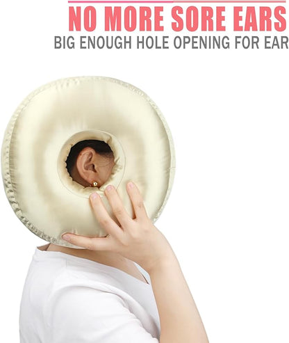 Satin Ear Piercing Pillow Removable Cover Luxury Cnh Pillow with Ear Holes for Ear Pain Side Sleepers Washable Large Donut Pillows Head Neck Support Champagne