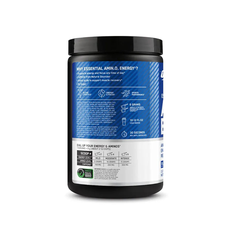 Optimum Nutrition Amino Energy - Pre Workout with Green Tea, BCAA, Amino Acids, Keto Friendly, Green Coffee Extract, Energy Powder - Blue Raspberry, 30 Servings 