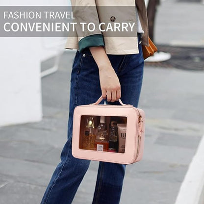 Clear Makeup Bag for Women Waterproof Travel Cosmetics and Toiletries Case Portable Makeup Oaganizer Bag Clear Car Bag with Zipper (Pink, M+L-1)
