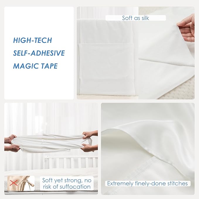 23 Momme Silk Crib Slip for Baby Hair, No More Bed Head and Baby Bald Spots, 100% Silk Crib/Bassinet Sheets for Baby Boy/Girl (White)