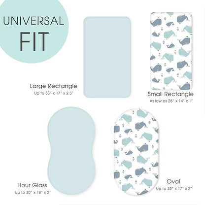 Stretchy Ultra Soft Fitted Bassinet Sheet Set 2 Pack, Universal Fit for Bassinets Baby Cradle Moses Basket Oval Rectangle Pad/Mattress, Lovely Whale Bassinet Sheets