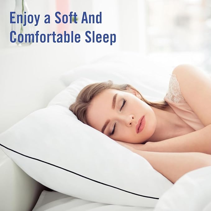 Hotel Collection Bed Pillows for Sleeping 4 Pack Queen Size Cooling Pillows Set of 4 for Back, Stomach or Side Sleepers, Super Soft Down Alternative Microfiber Filled Pillows
