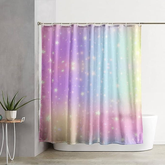 AILONEN Sparkling Stars Shower Curtain, Rainbow Shining Stars Cloth Bath Curtain Set for Girls Teens Kids Rainbow Lover,Fantasy Gradient Shower Curtain Liner,72" W*84" H