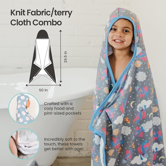 Copper Pearl Hooded Bath Towels Premium Knit/Terry Cloth Toddler Towels with Hood, Pockets, and Cool Designs - Great to Gift and Make Bath Time Fun - Big Kids Hooded Towel, Super Grover