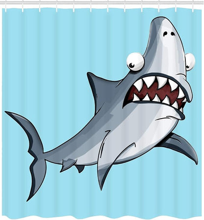 Friendly Shark Shower Curtain. Great for Kids or Gag Gift. Master, Guest, Kids, Boys Bathroom.
