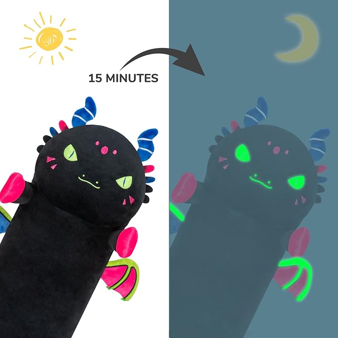 Long Dragon Plush Body Pillow, 44” Luminous Light Up Dinosaur Stuffed Animals Kawaii Night Light Plushies Pillow Glow in The Dark Gift for Girls Boys