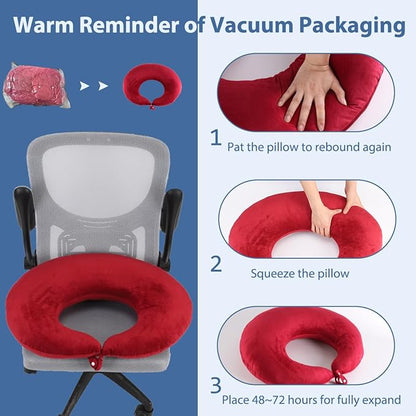 BBL Pillow After Surgery, BBL Pillow for Sitting Sleeping Driving, Hemorrhoid Pillow Seat Support Cushio for Butt with Hole, Butt Donut Pillow for Woman (Red)