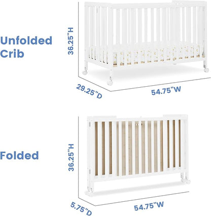 Delta Children Simmons Kids Aria Full Size Portable Folding Crib - Greenguard Gold Certified, Bianca White