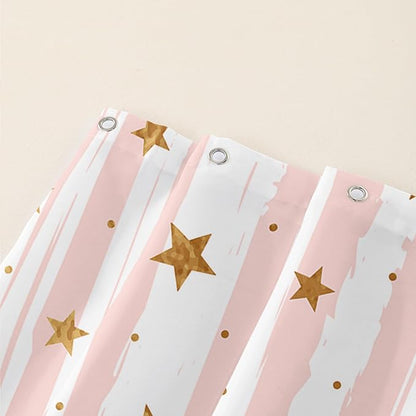 AILONEN Stars Shower Curtain, Pink Striped and Gold Stars Waterproof Shower Curtain,Simple Vintage Style Shower Curtain Liner for Girls Women Adults,72" W*96" H