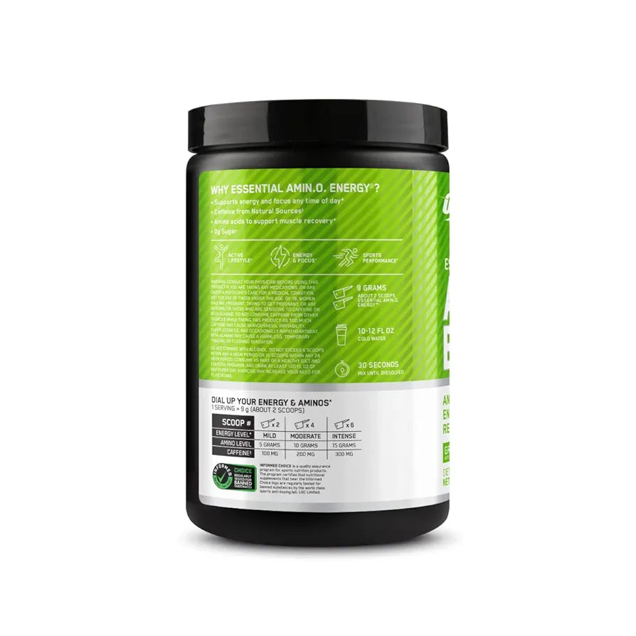 Optimum Nutrition Amino Energy - Pre Workout with Green Tea, BCAA, Amino Acids, Keto Friendly, Green Coffee Extract, Energy Powder - Green Apple, 30 Servings 