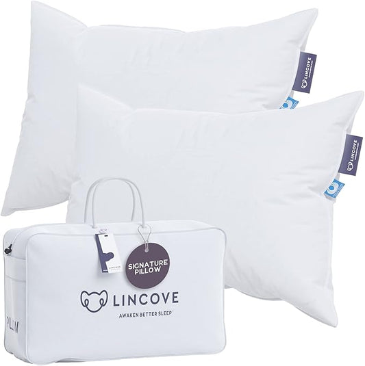 Lincove Signature 100% Natural Canadian White Down Luxury Sleeping Pillow - 800 Fill Power, 500 Thread Count Cotton Shell, Made in Canada, Queen - Soft, 2 Pack
