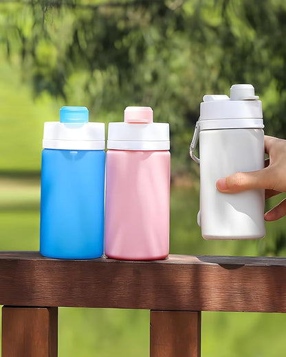 Collapsible Water Bottle, Foldable Water Bottle for Travel & Collapsable Water Bottle with Clip for Backpack, Portable Silicone Water Bottle, Collapse Water Bottle for Travel (20oz, Pink)