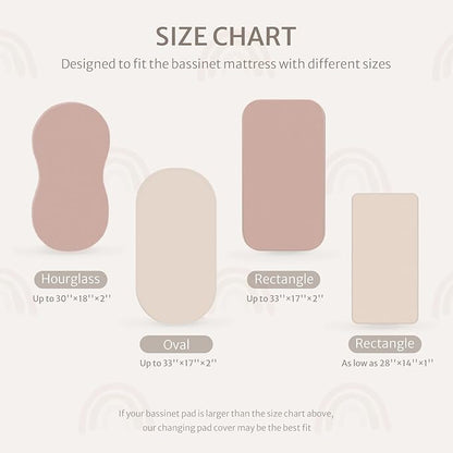 Blissful Diary Muslin Bassinet Sheets for Baby Girls Boys, Boho Soft Cotton Fitted for Oval Hourglass Rectangle Mattress, 2 Pack(Dusty Pink&Rainbow)