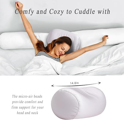 Microbead Body Pillow, Tube Microbead Bolster Bean Smooth Cool Pillow Neck Cervical Roll Pillow for Sleeping 7 x 12Inch Throw Travel Pillow (Sea Shell Color)