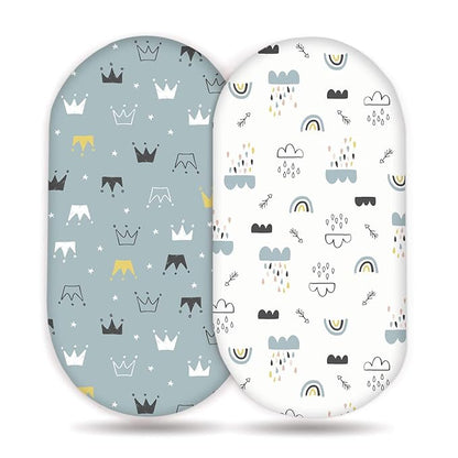 Stretchy Ultra Soft Bassinet Sheet Set 2 Pack, Universal Cradle Sheet for Rectangle, Oval, or Hourglass Bassinet Pad/Mattress, Crown and Cloud Bassinet Sheets for Baby Girl and Boy