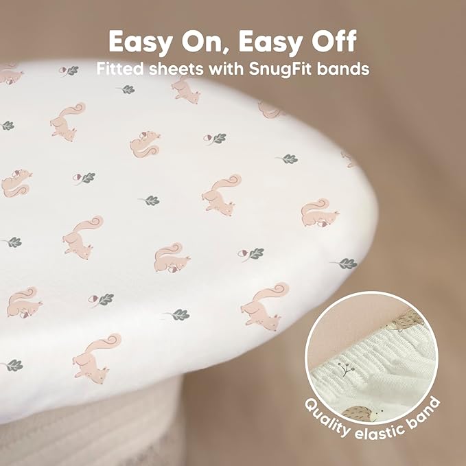 2-Pack Baby Bassinet Sheets Girl,Boy-Viscose Derived from Bamboo Fitted Bassinet Sheets Compatible with Halo Bassinest Swivel Sleeper,Baby Delight,Graco Bedside Bassinet Mattress Sheet(Nibbles/Bruce)