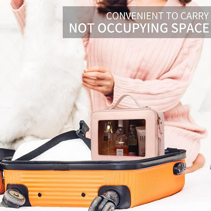 Clear Makeup Bag for Women Waterproof Travel Cosmetics and Toiletries Case Portable Makeup Oaganizer Bag Clear Car Bag with Zipper (Pink, M+L-1)