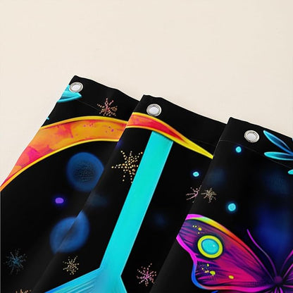 AILONEN Mushroom Shower Curtain for Bathroom,Butterfly Flower Design,Polyester Fabric,Waterproof,Blue Purple Fungus Plants Black Bath Curtains Washable,with 12 Plastic Hooks, 72" W x 96" H