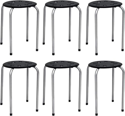 Hysache Plastic Stackable Stools Set of 6, 17.5inch Multipurpose Stool Chairs w/Metal Frame, X-Shape Connection, Non-Slip Feet, Backless Nesting Stool for Garden, Living Room, Home (Gray) HW64245