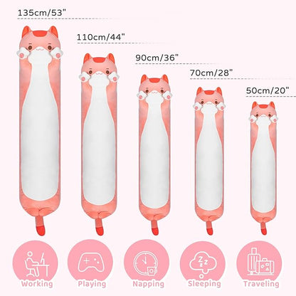 Long Cat Plush Kids Body Pillow, 28 Inch Cute Pink Cat Stuffed Animals Soft Plushies, Kitten Kawaii Plush Throw Pillow Doll Toy Gift for Girlfriend