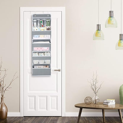 Univivi Door Storage Gray 2-Pack Door Hanging Storage Closet with 4 Large Pockets and 3 Small PVC Pockets Over Door Organizer for Cosmetics, Toys and Sundries…