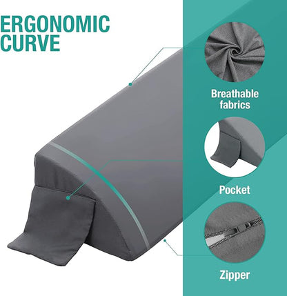 Vekkia Full Wedge Pillow Headboard/Bed Wedge Pillow for Headboard/Bed Gap Filler/Headboard Pillow,Pillow Wedge for Headboard Gap(0-6"),Stop Loosing Your Pillows,Phone(Gray 54"x10"x6")