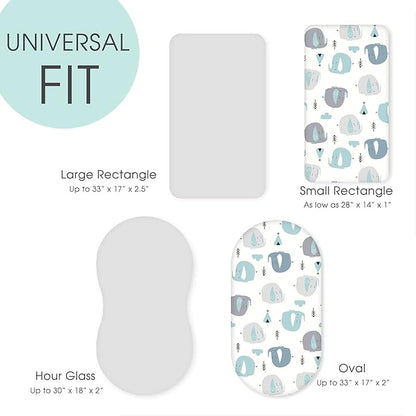 Stretchy Ultra Soft Fitted Bassinet Sheets 2 Pack, Universal Fitted Sheets for Rectangle, Oval, or Hourglass Bassinet Mattresses or Changing Pads, Cute Elephant Baby Sheets for Boy and Girl