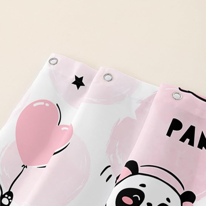 AILONEN Panda Shower Curtain for Bathroom, Cute Kawaii Panda Kids Bathroom Curtain,Pink Cartoon Bath Curtain 48" W*72" H Polyester Waterproof Bathroom Curtain with 12 Hooks