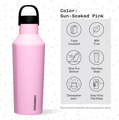 Corkcicle Sport Canteen Insulated Tumbler, Sun-Soaked Pink, 32 oz – Reusable Water Bottle Keeps Beverages Cold for 25 Hours & Hot 12 Hours – Cupholder Friendly Tumbler with Screw-On Cap