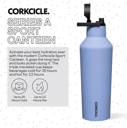 Corkcicle Sport Canteen Insulated Tumbler, Periwinkle, 32 oz – Reusable Water Bottle Keeps Beverages Cold for 25 Hours & Hot 12 Hours – Cupholder Friendly Tumbler with Screw-On Cap