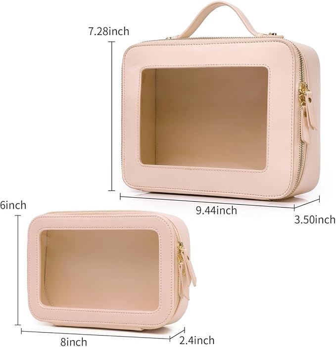 Clear Makeup Bag for Women Waterproof Travel Cosmetics and Toiletries Case Portable Makeup Oaganizer Bag Clear Car Bag with Zipper (Pink, M+L-1)