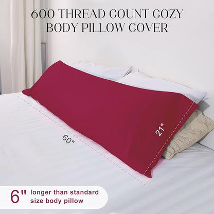 Soft Body Pillow Cover/Pillowcases 60 x 21 Inch, WINKAURA Premium Unique Long Pillow Case for Bed Fits 54x20 Pillow, Envelope Closure, Stylish Wrinkle and Stain Resistant,Wine Red