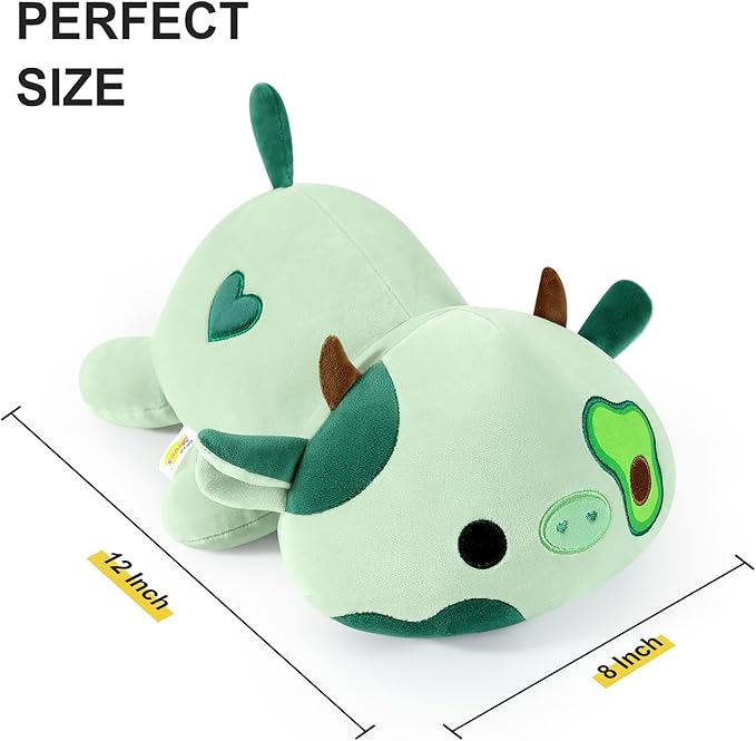 Onsoyours Cute Cow Plushie, Soft Stuffed Avocado Cow Squishy Plush Animal Toy Avocado Pillow for Kids (Avocado Cow A, 12")