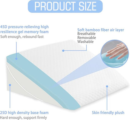 Bed Wedge Pillow for Sleeping, 7.5 Inch Adjustable Memory Foam Triangle Wedge Pillow for After Surgery Legs and Back Support Pillow Relieve Acid Reflux, Gerd, Snoring