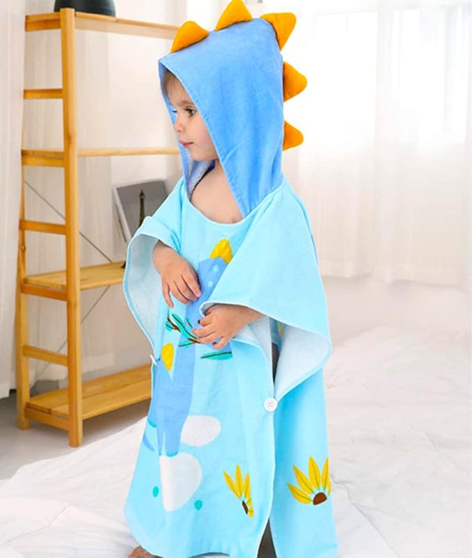 Kids Hooded Beach Bath Towel Poncho Robe Cotton Animal Pattern Children Toddler Wrap Swimming Pool Towel for Boys Girls, 23.6" x 23.6"
