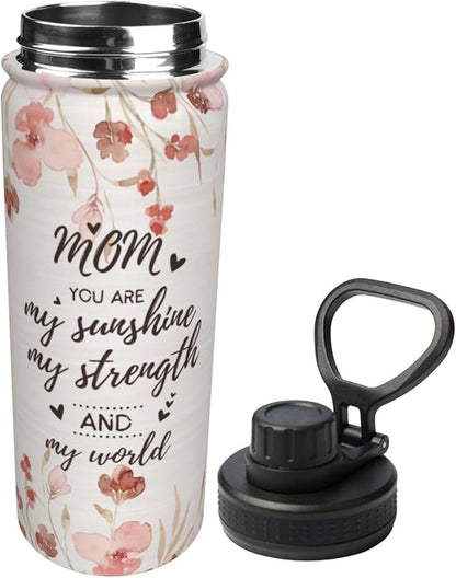 Cerburny Water Bottle Mom Mother 18 oz Stainless Steel Insulated Bottles With Lid Leak Proof Gym Sports Water Jug For Women