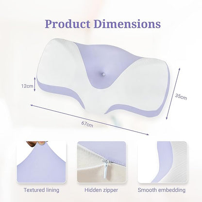 Cervical Pillow for Neck and Shoulder,Contour Memory Foam Pillow,Ergonomic Neck Support Pillow for Side Back Stomach Sleepers with Pillowcase [Purple]