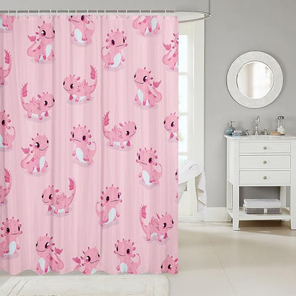 Feelyou Axolotl Bathroom Shower Curtain Set Cute Axolotl Shower Curtain Cartoon Axolotl Bath Curtain for Kids Boys Girls Cartoon Salamander Kids Bathroom Accessories 72"x78"